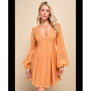 Lulu’s Strolling Sweetie Orange Crochet Button front mini dress